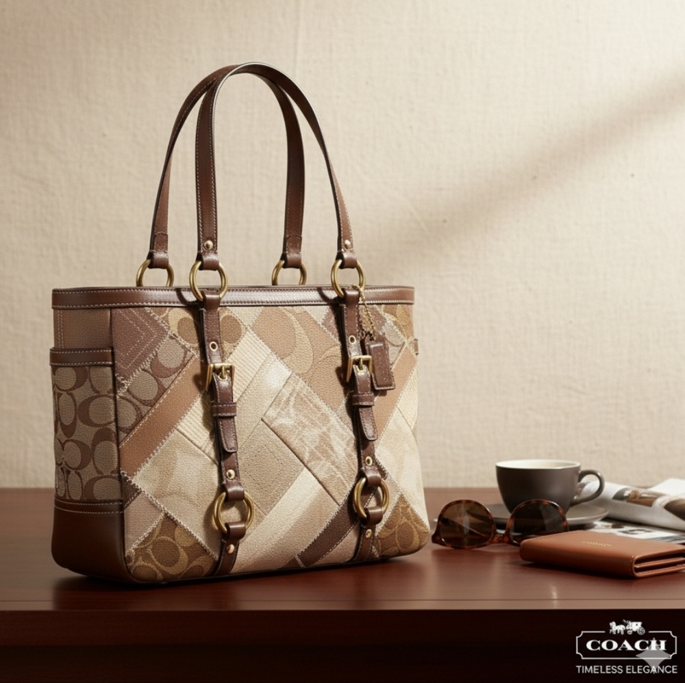 Coach Brown and Tan Patchwork Tote
